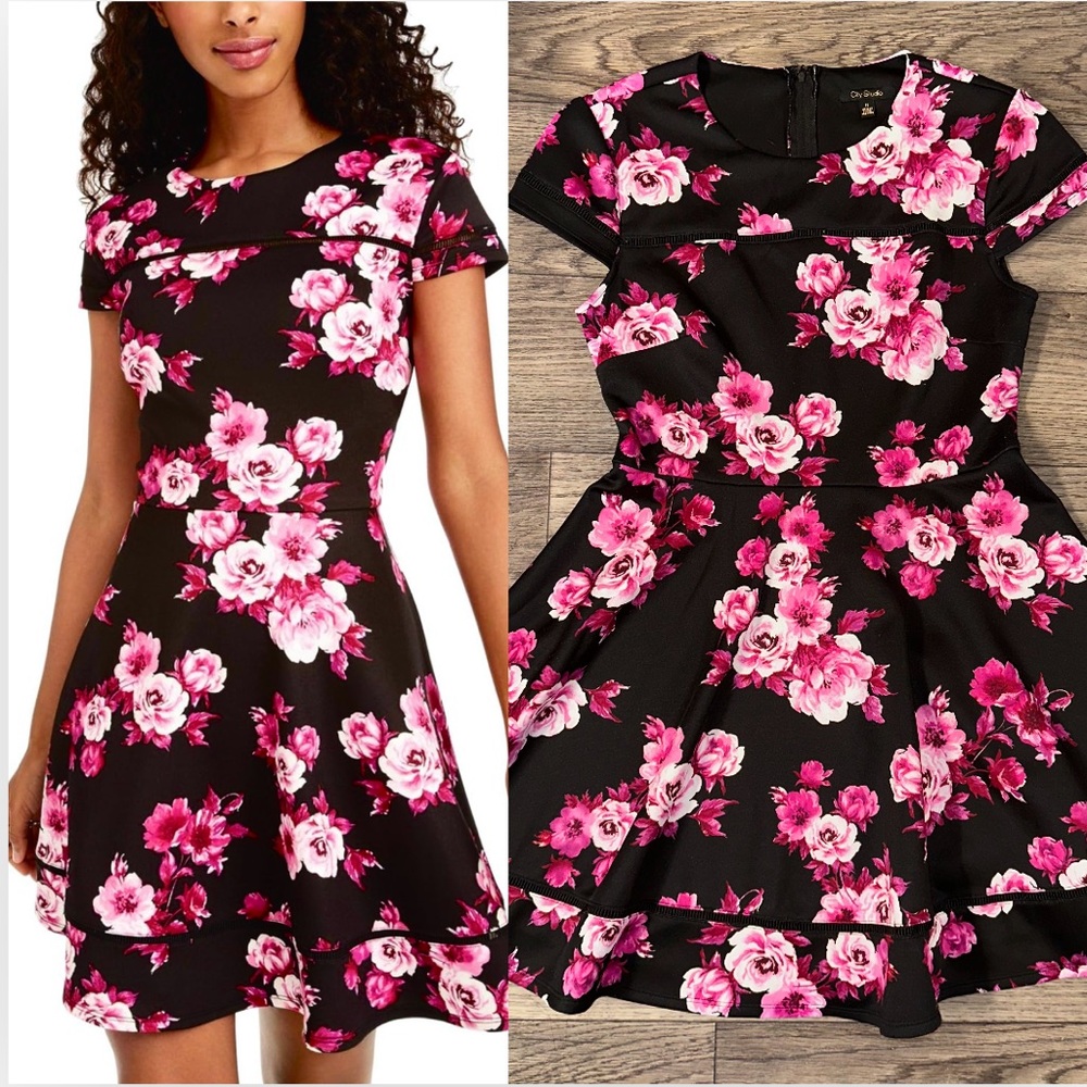 Floral Black and Pink Dress